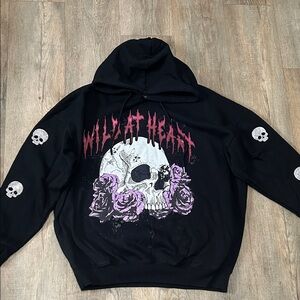 Black Hoodie with Skull and Roses Design